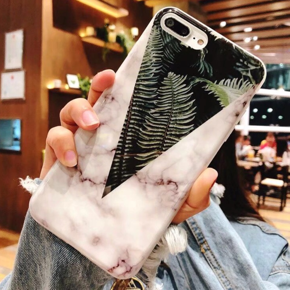 NEW iPhone 7+/8+/7/8/6+/6s+ Marble Palm Soft Case - Picture 1 of 2